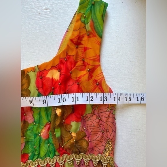 Vintage 60’s/70’s Bright Floral poly‎ crepe chiffon Maxi with Mock Smocking - Picture 9 of 11